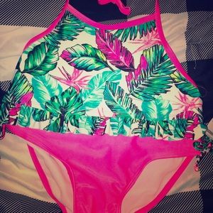Cat and Jack Floral Pink & Green Leaf Swimset